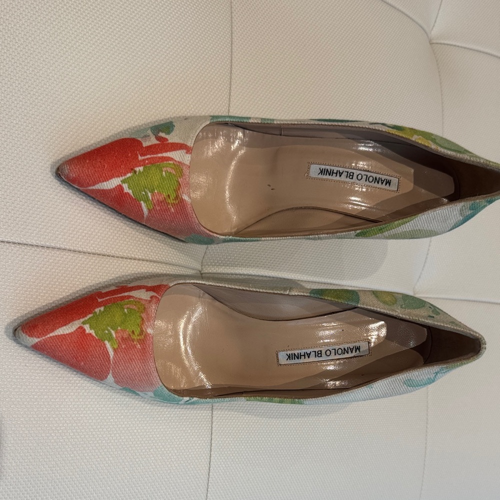 Manolo Blahnik Red and Green Floral Heels